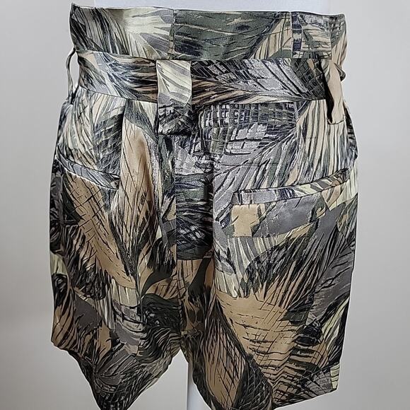 L'agence Shorts Womens 6 Green Belted High Waisted Silk Palms Camo Luxury - Picture 5 of 12
